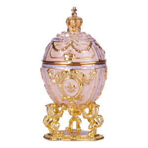 Huevo de Pascua de estilo glamuroso / caja de joya con leones y corona del emperador 7,5 cm crema