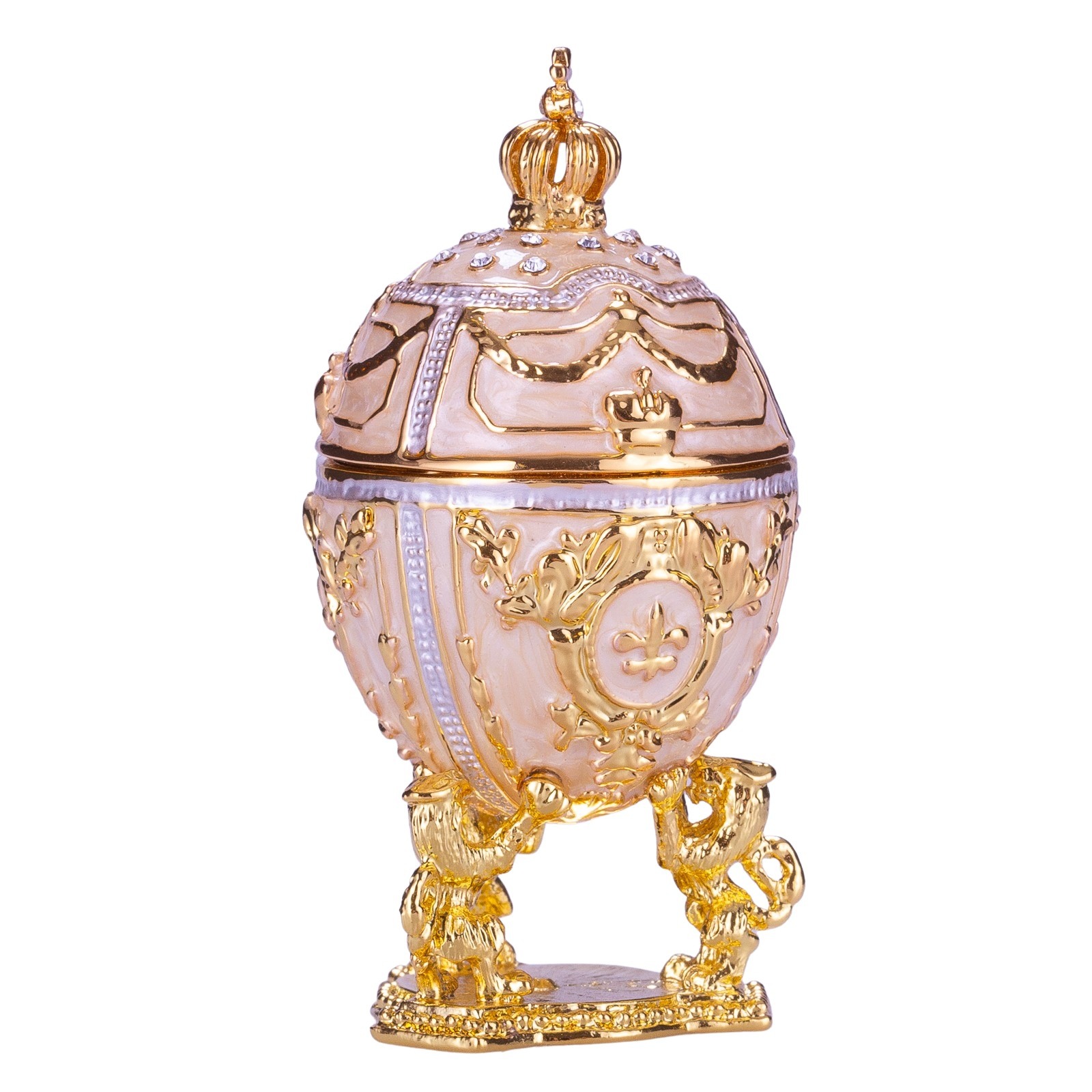 Huevo de Pascua de estilo glamuroso / caja de joya con leones y corona del emperador 7,5 cm crema - Imagen 5