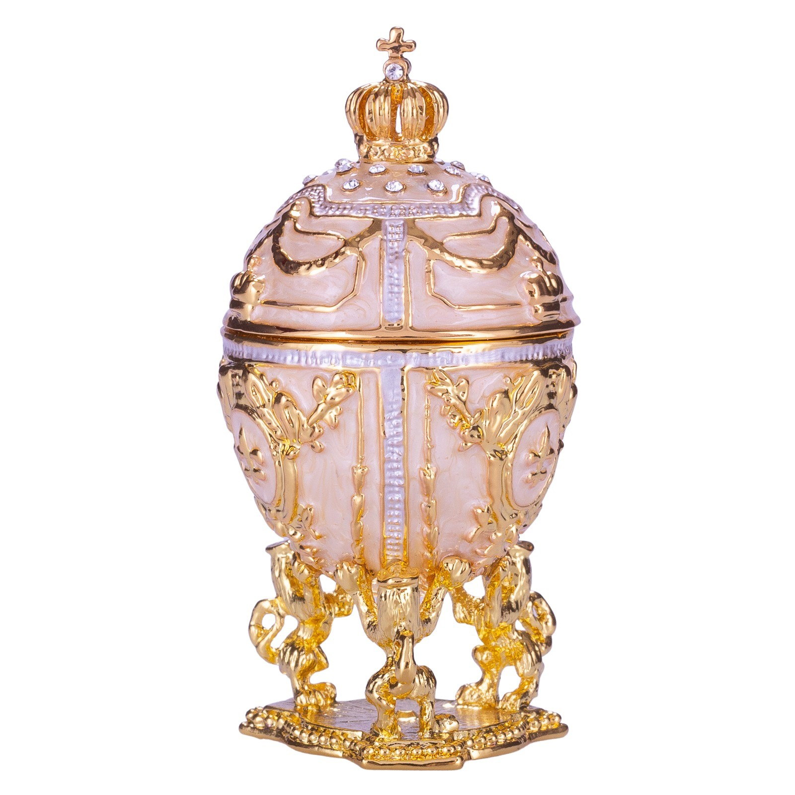 Huevo de Pascua de estilo glamuroso / caja de joya con leones y corona del emperador 7,5 cm crema - Imagen 4