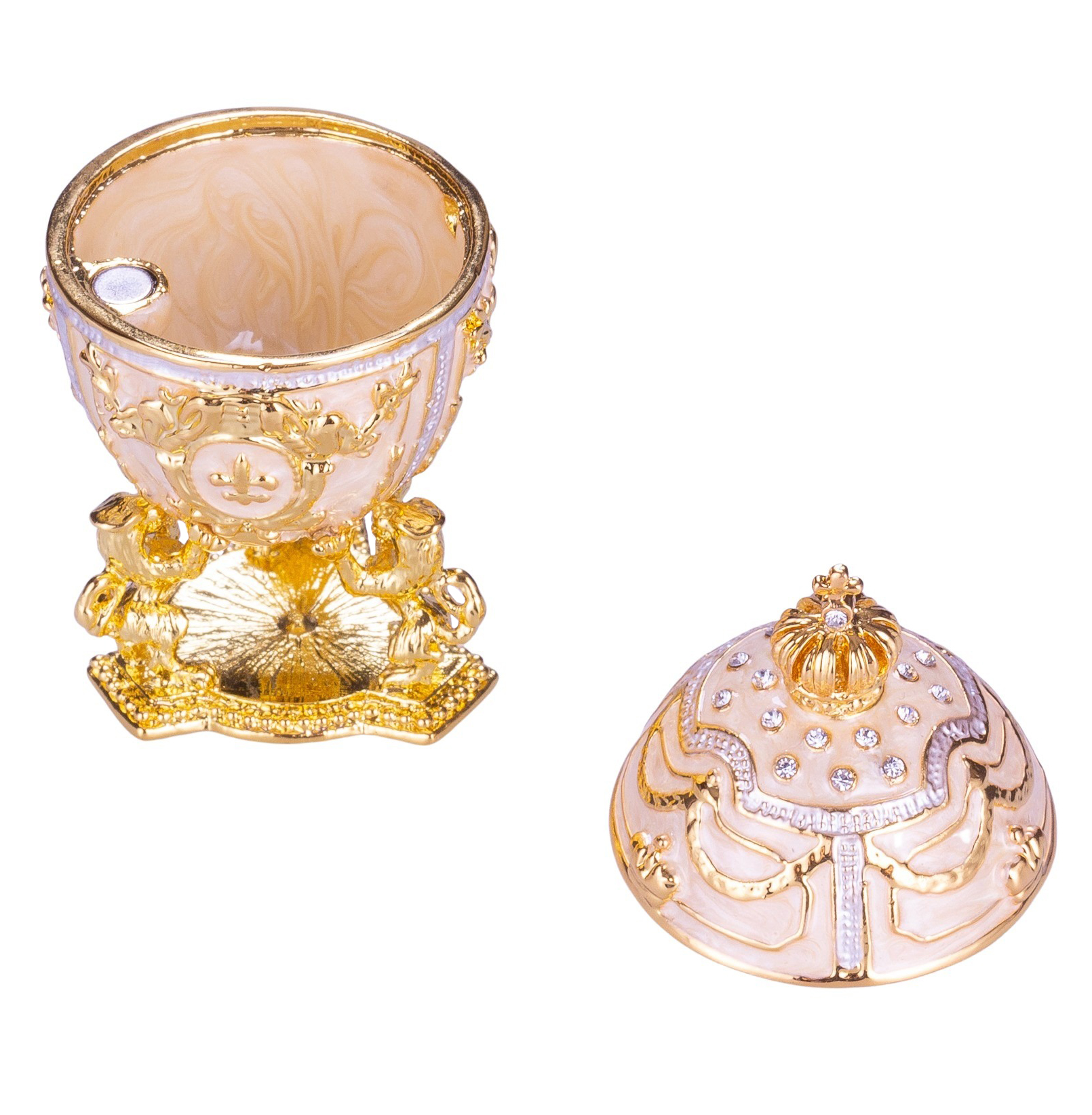 Huevo de Pascua de estilo glamuroso / caja de joya con leones y corona del emperador 7,5 cm crema - Imagen 3