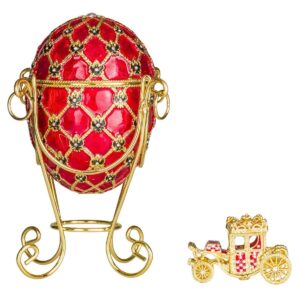 Huevo al estilo Fabergé de coronacion imperial Caja de Joya con carruaje 19 cm rojo