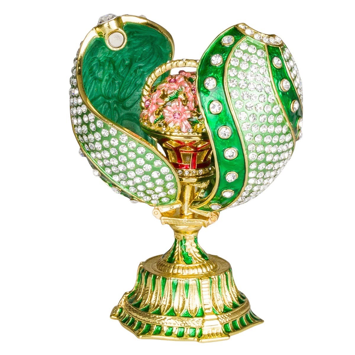 Glamorous style Twisted Easter Egg with Basket of Flowers 12 cm green