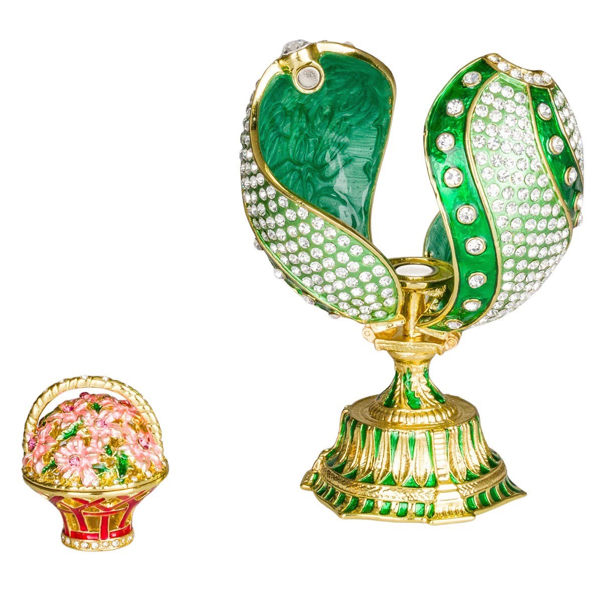 Glamorous style Twisted Easter Egg with Basket of Flowers 12 cm green - Image 4