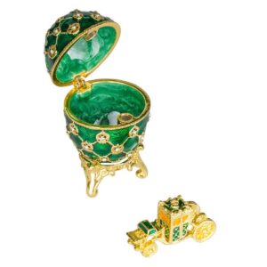 Glamorous style Imperial Coronation Easter Egg / Trinket Jewel Box with carriage 2.6'' green