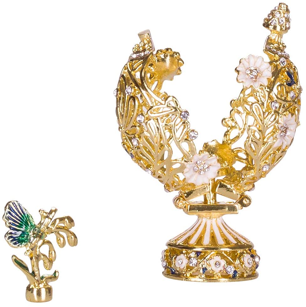 Glamorous style Carved Easter Egg with Flowers & Butterfly 2.8'' (7 cm) gold color - Image 3