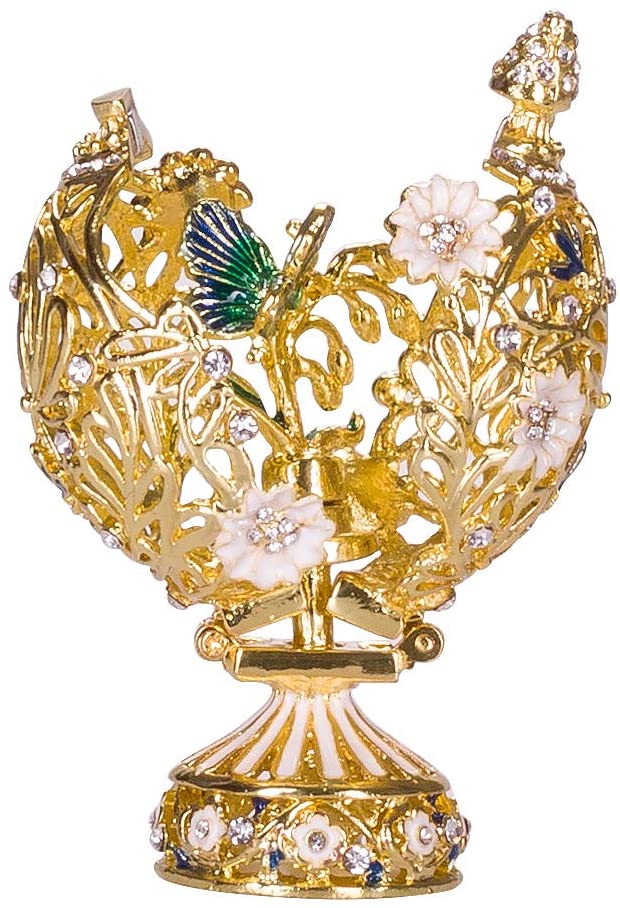 Glamorous style Carved Easter Egg with Flowers & Butterfly 2.8'' (7 cm) gold color - Image 4