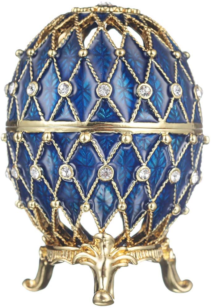 Glamorous style Carved Easter Egg / Trinket Jewel Box with Grid 3” (7.5 ...