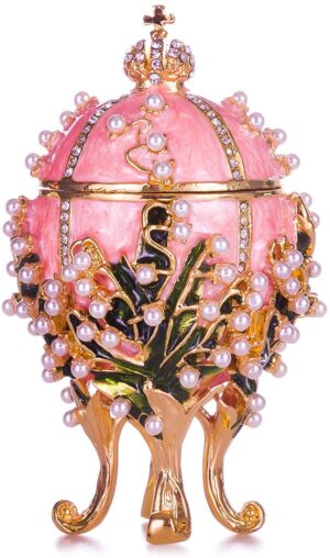 danila-souvenirs Russian Faberge Style Carved Egg/Trinket Jewel Box with Grid 3'' red 